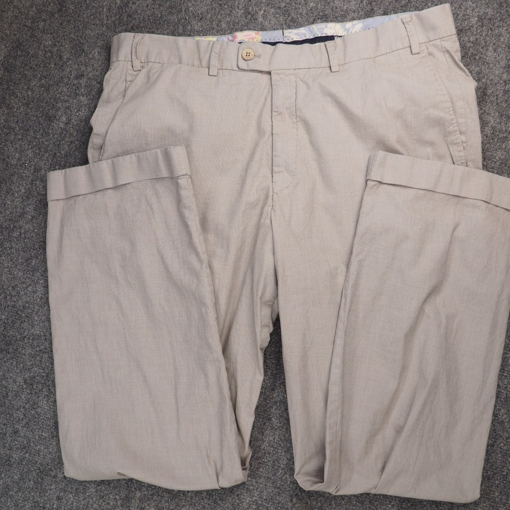 Hiltl Trousers Mens 35x38 Tan Micro Pattern Atlanta Luxury Pants